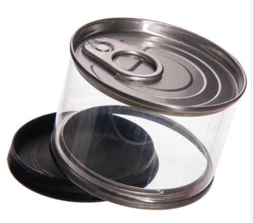 Press In Tuna Cali Cans 3.5g Self Seal Tuna Tins With Black Lids Stash Tins Candy Packing PET Tin Jar With Easy Pull Lid