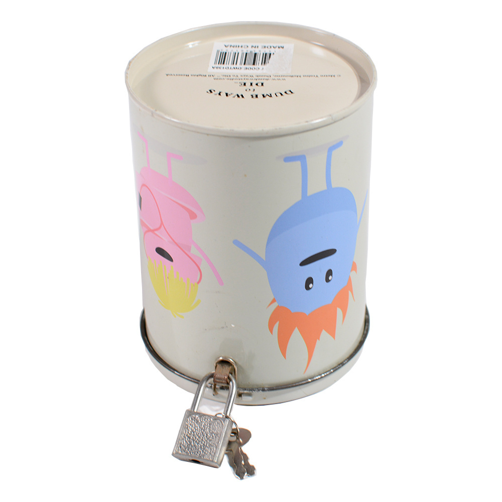 Hotsale customized round cartoon coin bank tin can gifts round tin metal piggy bank with lock and key for children