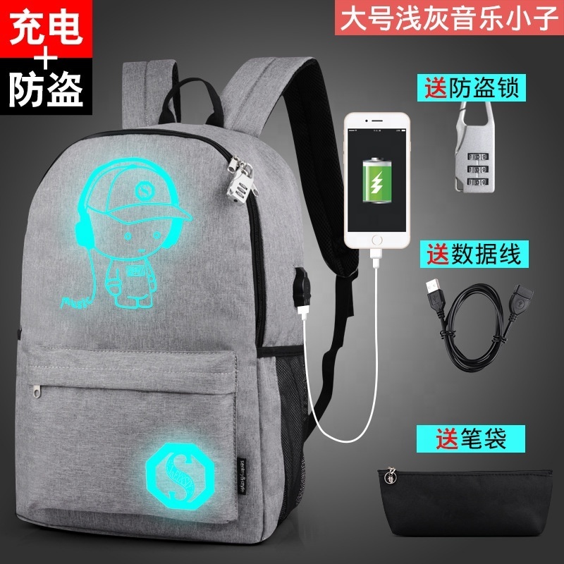 La Plazeite New pattern design Luminous reflective durable polyester lightweight backpack with USB port