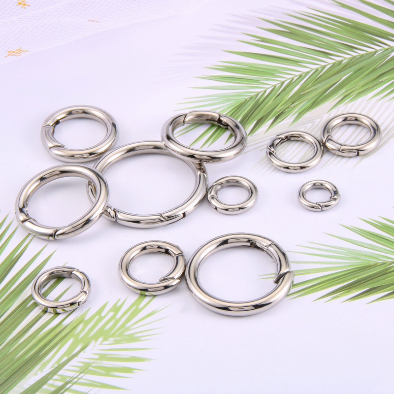 Stainless steel spring o ring trigger round snap buckle keychain, bag hook chain loop carabiner connector for connection