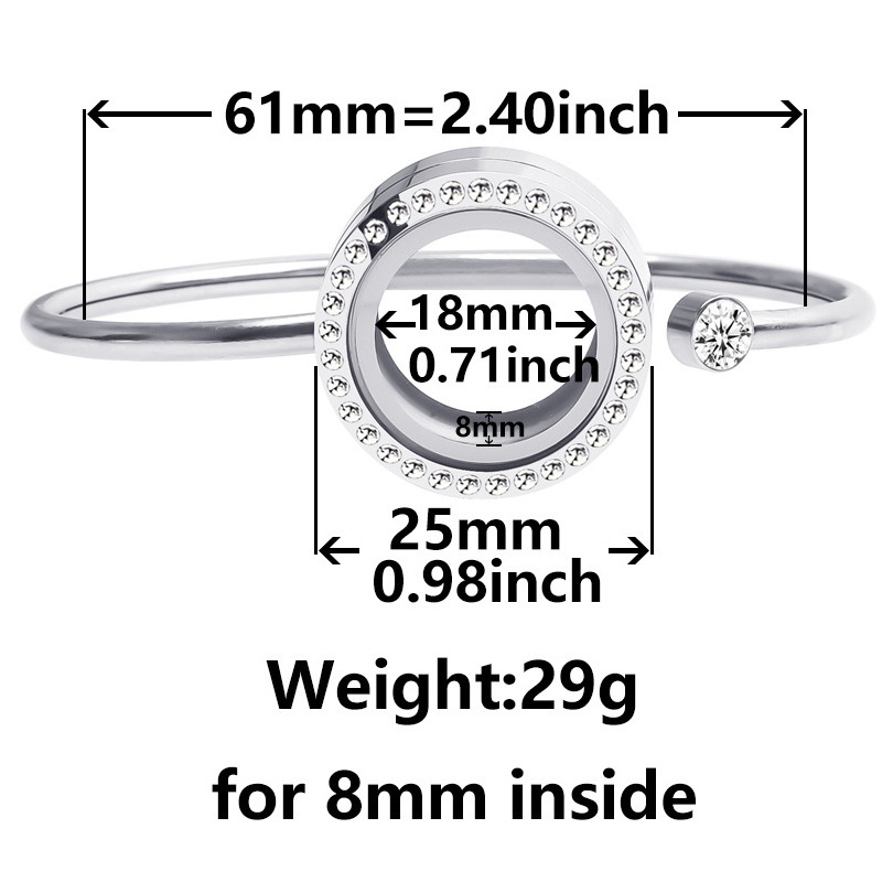 25mm Stainless Steel Twist Screw Closure Glass Window Locket Bangle Bracelet Floating Locket