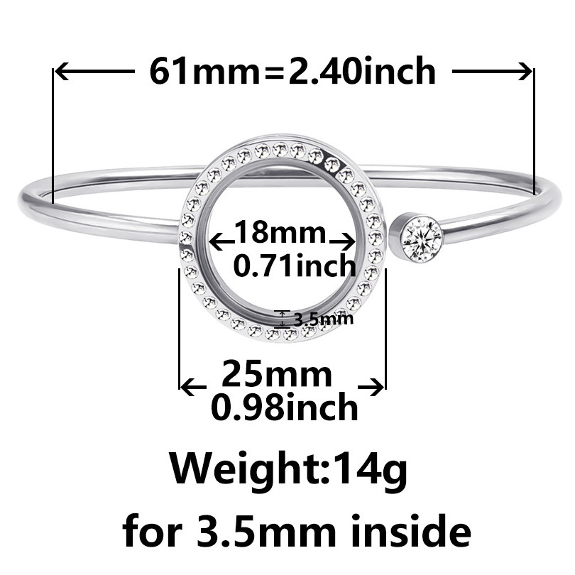 25mm Stainless Steel Twist Screw Closure Glass Window Locket Bangle Bracelet Floating Locket