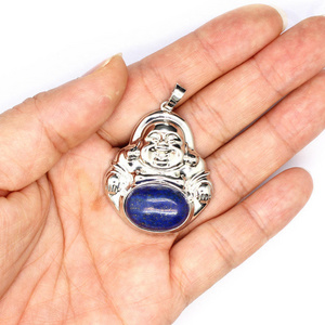 Smile Maitreya Buddha Pendant with Genuine Natural Stone Crystal, Amethyst Rose Quartz Opal Pendant Charms Jewelry