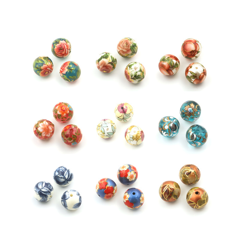 10MM Japanese Hand-Painted Round Bead Handcrafted Beaded DIY Earrings Pendant Cartoon Print Acrylic Decal Beads