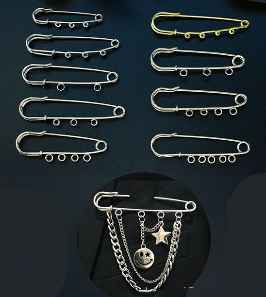 DIY Jewelry Brooch Pin Hoops Stainless Steel Safety Pin with 3 Rings Safety Pin  for Bags, Clothing, Carpet