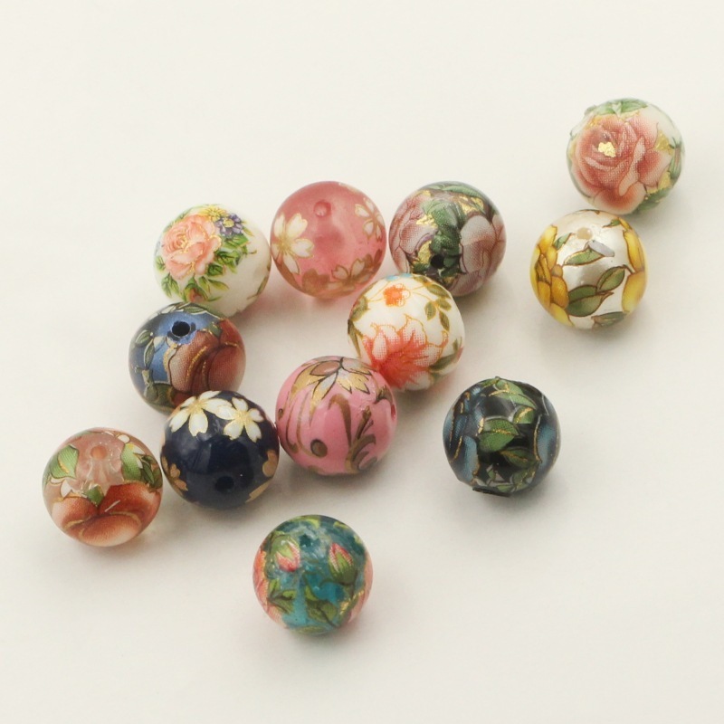 10MM Japanese Hand-Painted Round Bead Handcrafted Beaded DIY Earrings Pendant Cartoon Print Acrylic Decal Beads