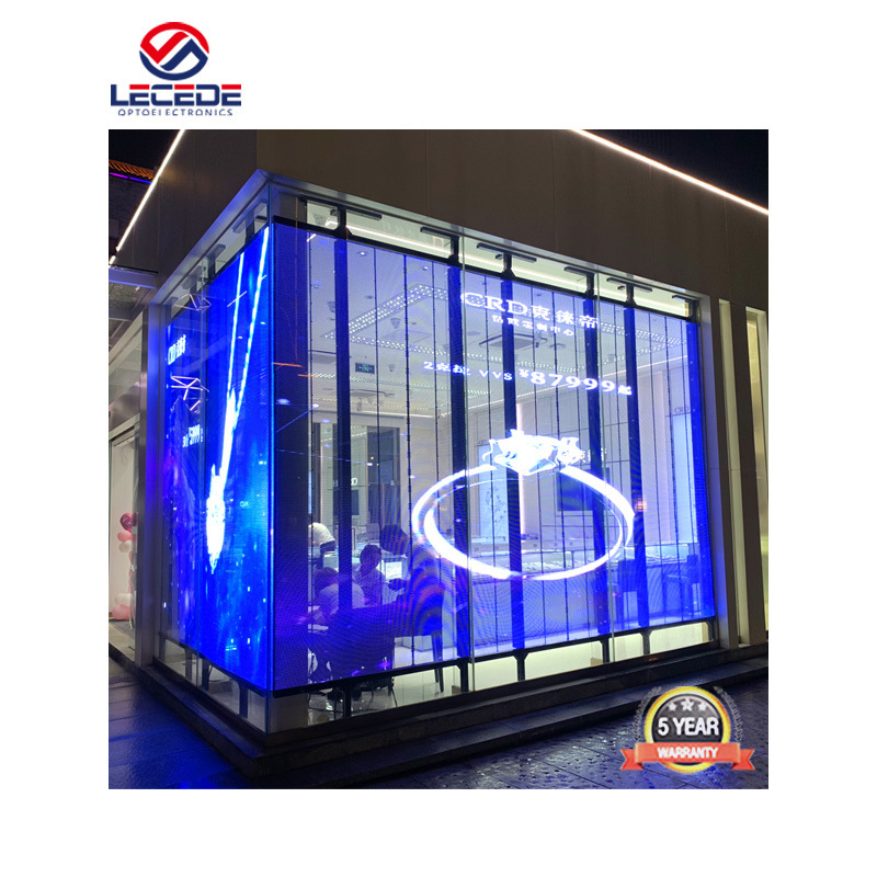 Shopping mall P2.6 indoor high brightness glass window wall showcase Jewelry store advertising led transparent screen