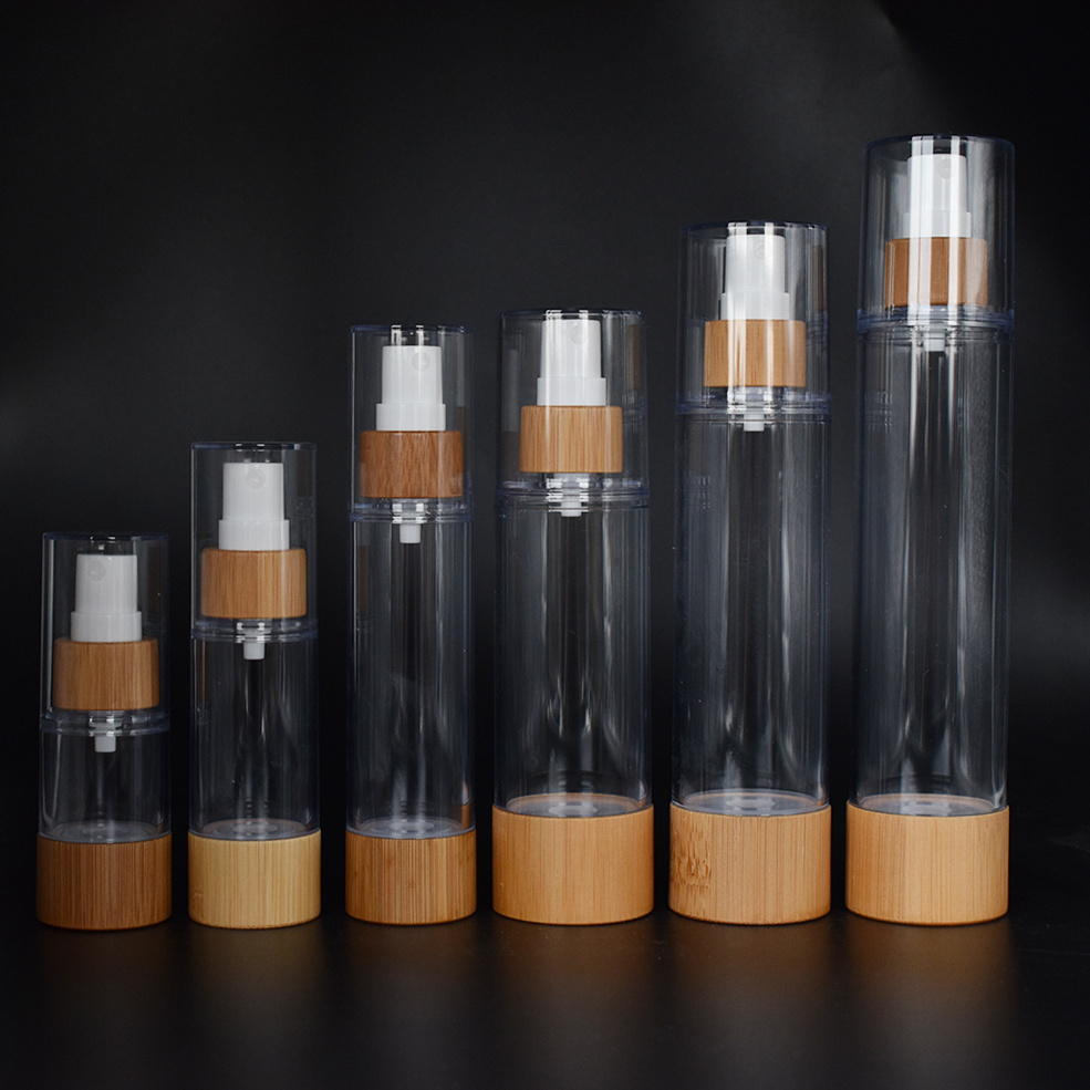 Luxury Airless Cosmetic Packaging 30ml 100ml Airless Pump Lotion Airless Bamboo Spray Bottle with Bamboo Pump