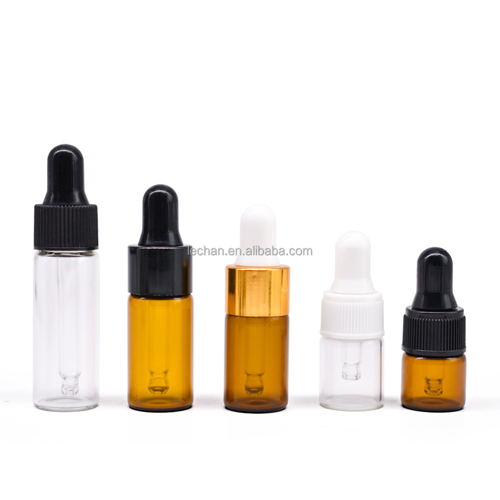 1ml to 10ml Transparent Glass Bottles with Various Caps & Inner Plugs Brown Essence Oil Bottle Big Head Drop Matched Cap