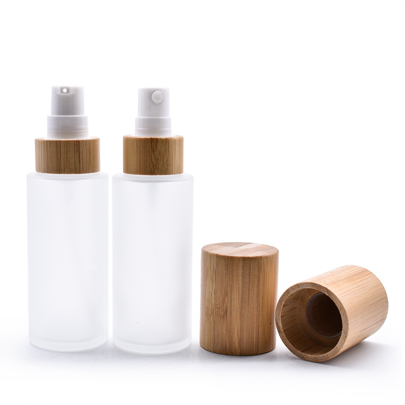 30ml 50ml 60ml 100ml 120ml  frosted glass lotion bottle bamboo lid spray