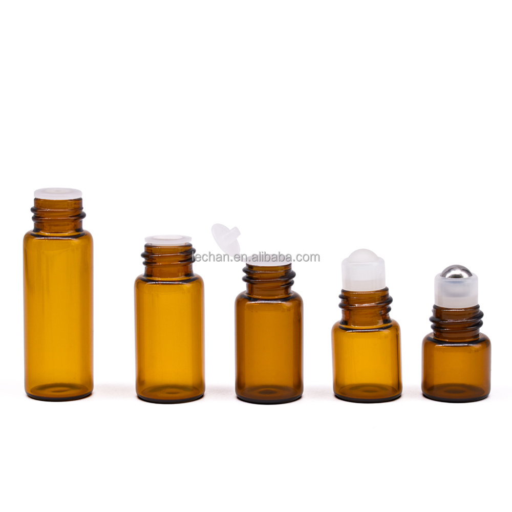 1ml to 10ml Transparent Glass Bottles with Various Caps & Inner Plugs Brown Essence Oil Bottle Big Head Drop Matched Cap