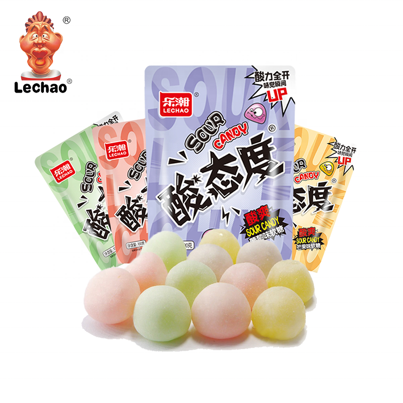 Lechao 100g/Bag Halal Sour Candy Gummy Sour Soft Candy Ball Shaped Round Chewy Cubes Gummy Candy