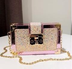 Trendy Korean Style Sequin Small Square Bag with Pig Nose Lock Women s Zipper Crossbody Shoulder Bag