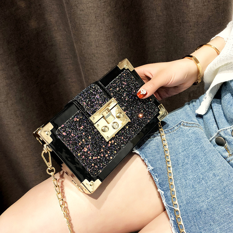 Trendy Korean Style Sequin Small Square Bag with Pig Nose Lock Women s Zipper Crossbody Shoulder Bag