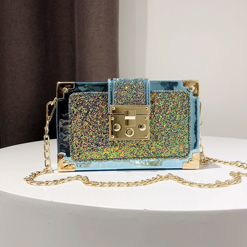 Trendy Korean Style Sequin Small Square Bag with Pig Nose Lock Women s Zipper Crossbody Shoulder Bag