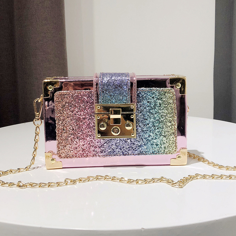 Trendy Korean Style Sequin Small Square Bag with Pig Nose Lock Women s Zipper Crossbody Shoulder Bag