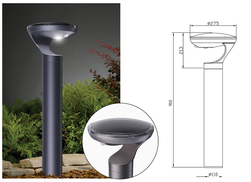 IP66 Waterproof Outdoor LED Garden Bollard Lights Aluminum Body Solar Powered Lawn Lamp Landscape Focus by Garden Focus