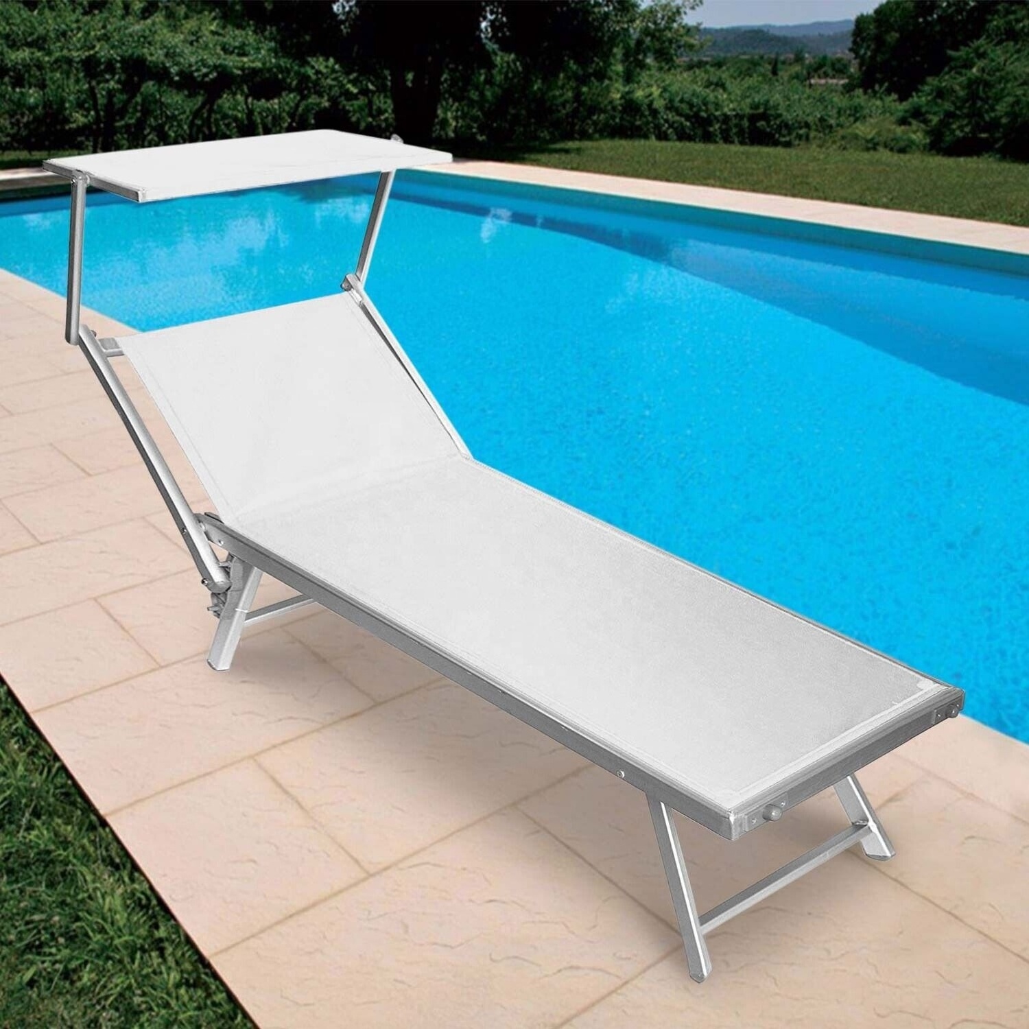 ALUMINIUM SEA BED RECLINING GARDEN PORTABLE FOLDING SUNBED  textile beach sun lounger with canopy outdoor chaise lounge