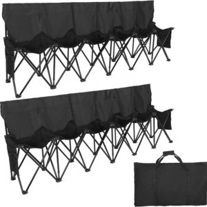 Portable 6 Seat Foldable Team Sports Sideline Bench with Back and Carry Bag for Sports Team Camping Folding Bench Chairs Black