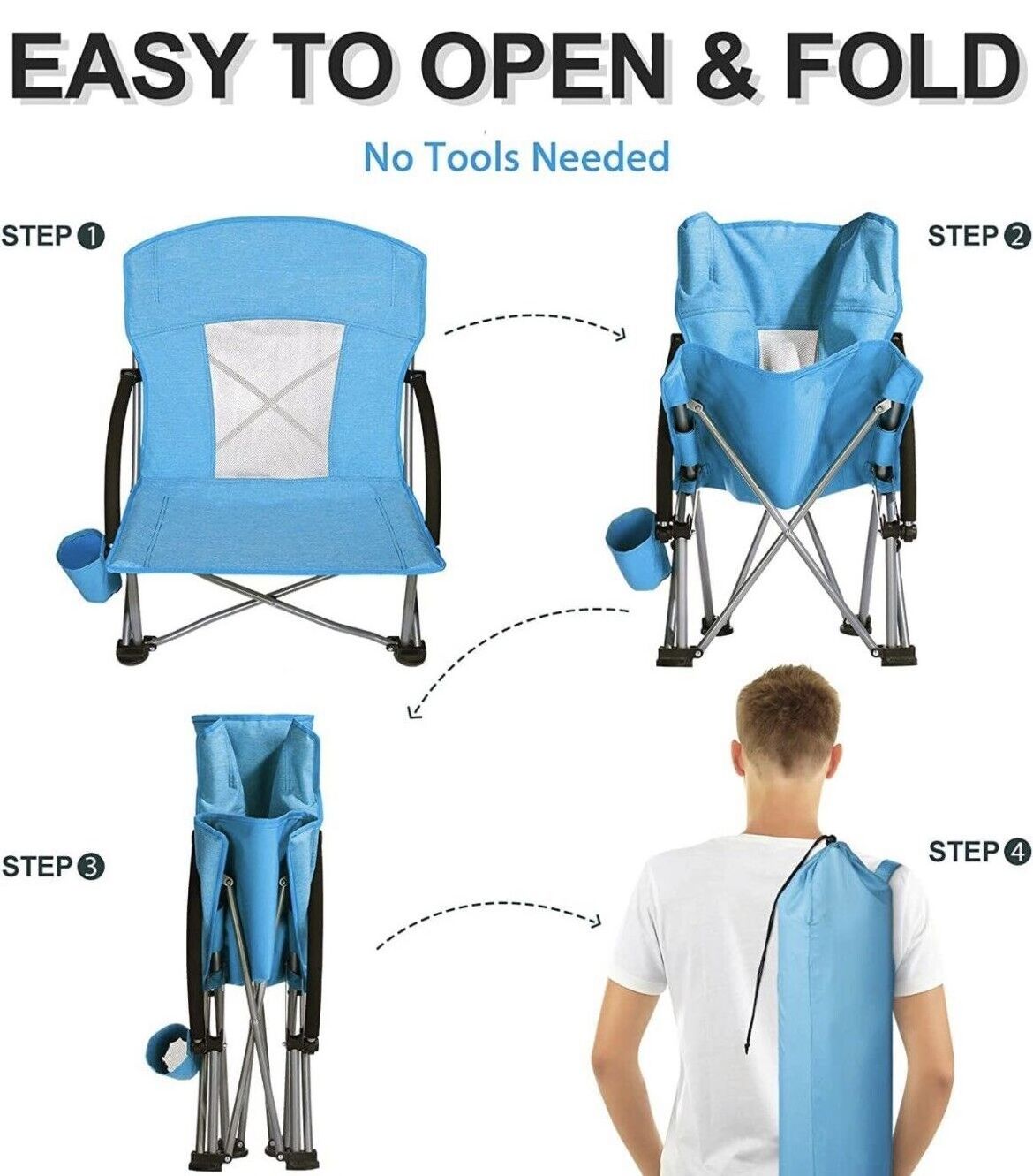 Portable Backpack Sturdy  Durable Ergonomic Comfortable Back Beach Foldable 300lb Capacity Heavy Duty Oversized Chair