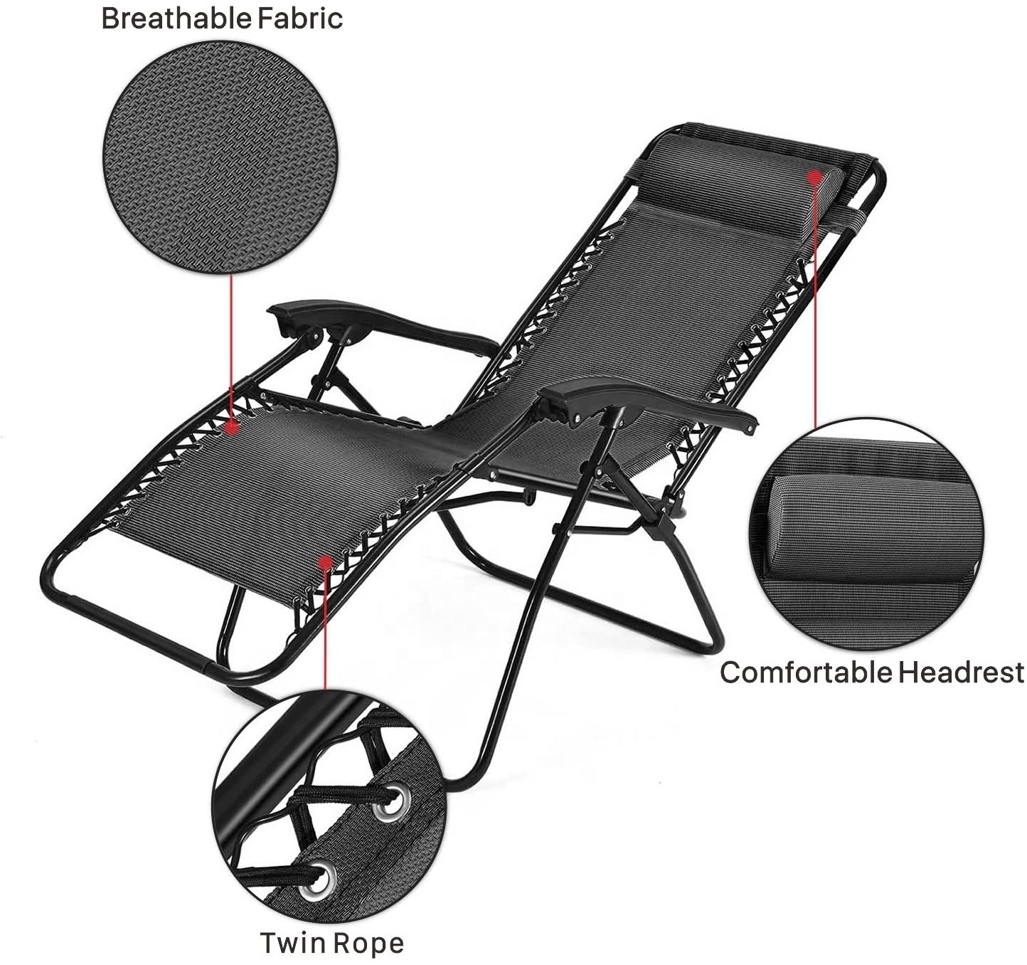 Zero Gravity Chair  Anti Gravity Outdoor Lounger Patio Folding Reclining  and Textile Seat with Footrest & Adjustable Pillow