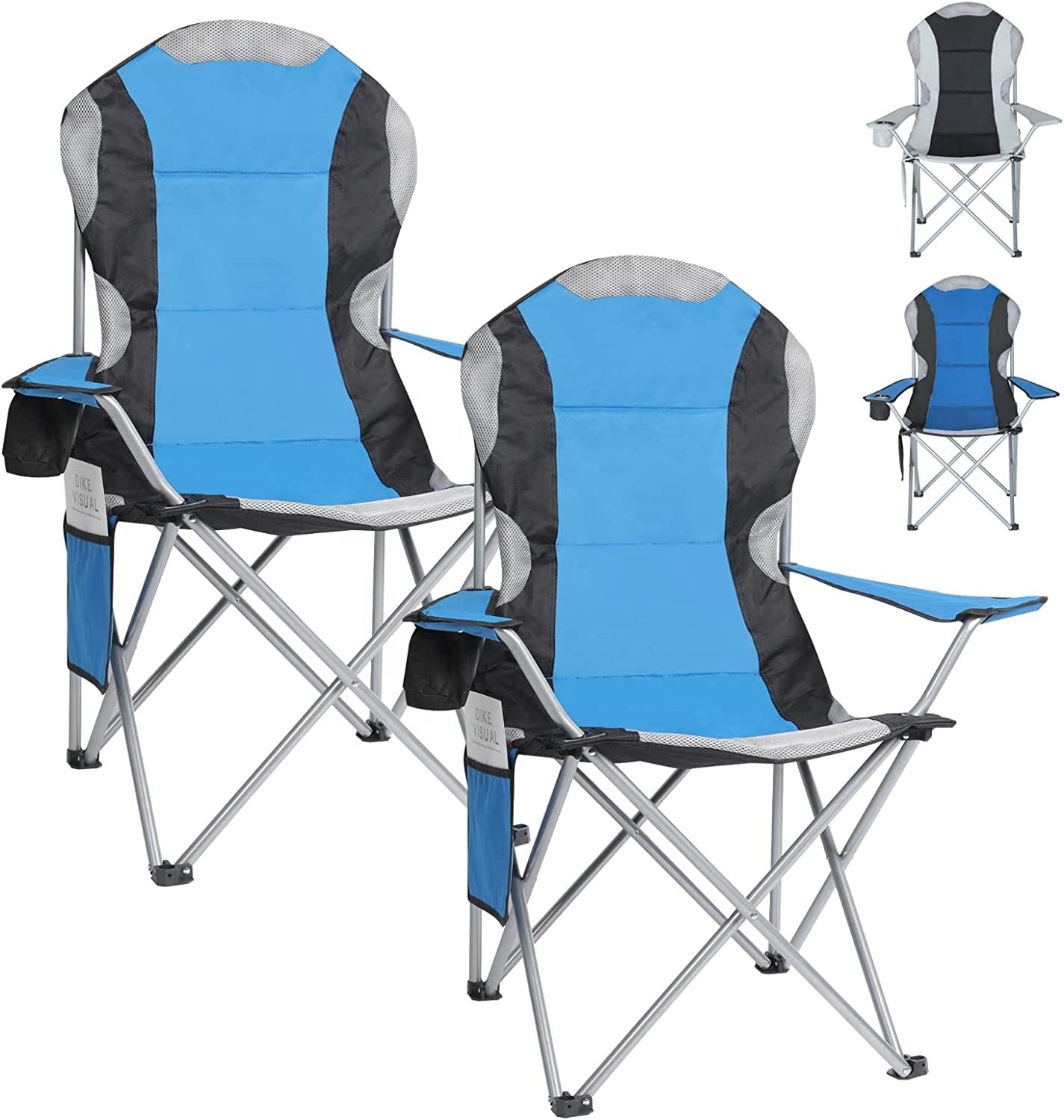 Oversized Deluxe Padded Folding Camping Chair with Cup Holder and Side Pocket Lightweight High Back Leisure Portable Heavy Duty