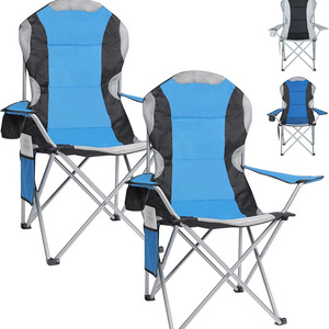 Oversized Deluxe Padded Folding Camping Chair with Cup Holder and Side Pocket Lightweight High Back Leisure Portable Heavy Duty