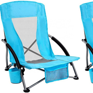 Low Sling Beach Chair Folding Lightweight Mesh Back Sand Chair for Camping Outdoor Lawn Carry Bag Included Supports 250lbs