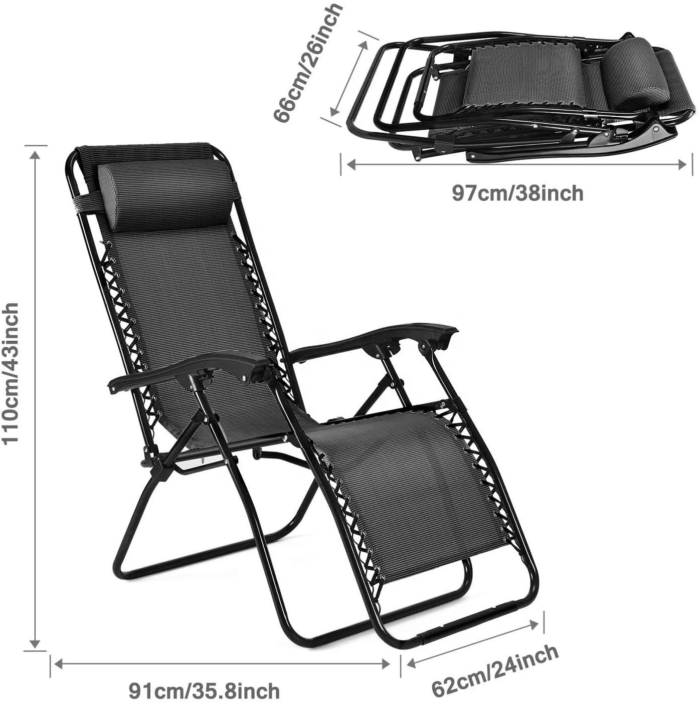 Zero Gravity Chair  Anti Gravity Outdoor Lounger Patio Folding Reclining  and Textile Seat with Footrest & Adjustable Pillow