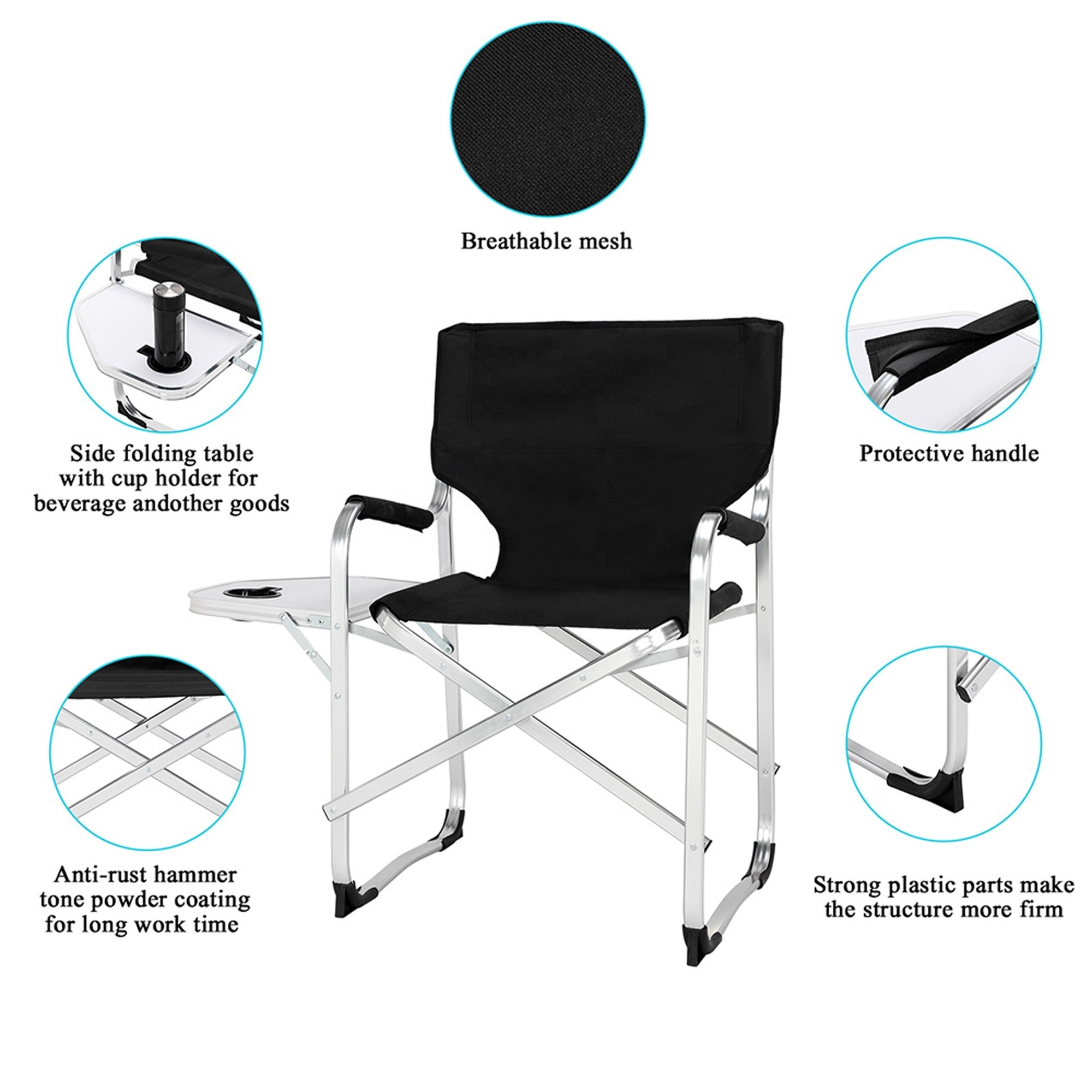 Camp Chair for Adults Outdoor Tall Directors Chair with Side Table and Footrest 600D Oxford Fabric Portable Makeup Artist Chair