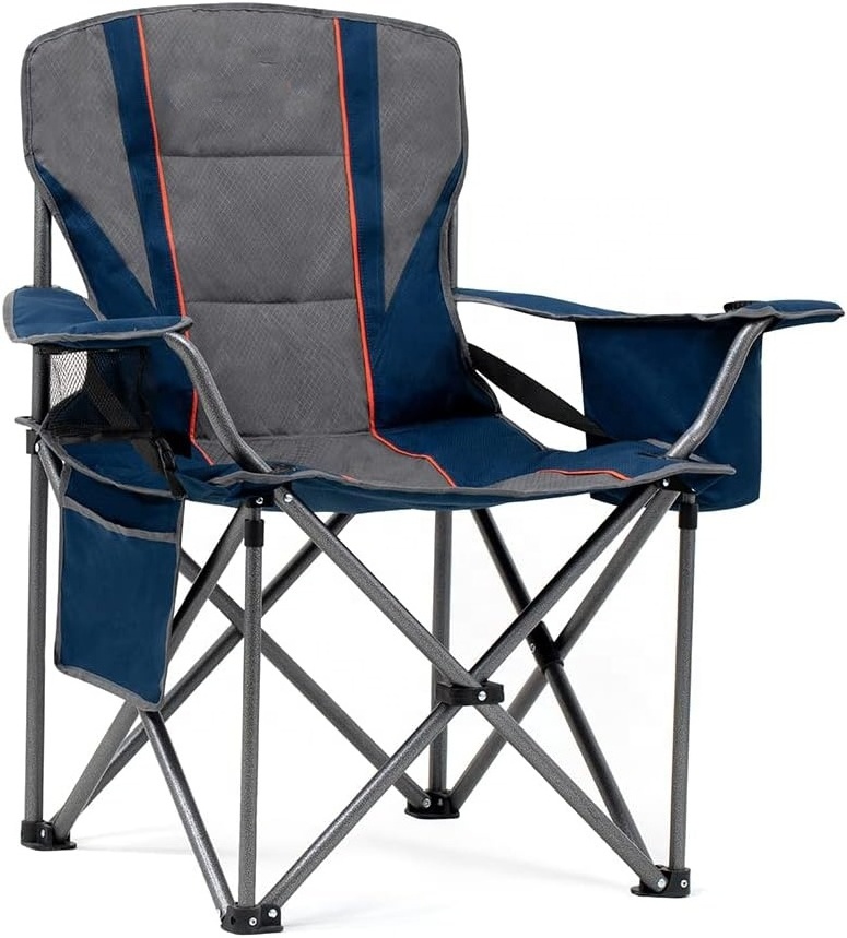 Oversized Fully Padded Camping Chair with Lumbar Support Heavy Duty Quad Fold Arm Chair with Cooler Bag  Support 450 LBS