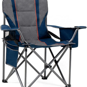 Oversized Fully Padded Camping Chair with Lumbar Support Heavy Duty Quad Fold Arm Chair with Cooler Bag  Support 450 LBS