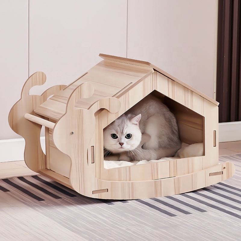 Pet cat products stable structure wooden snail-shaped rocking chair luxury cat bed house