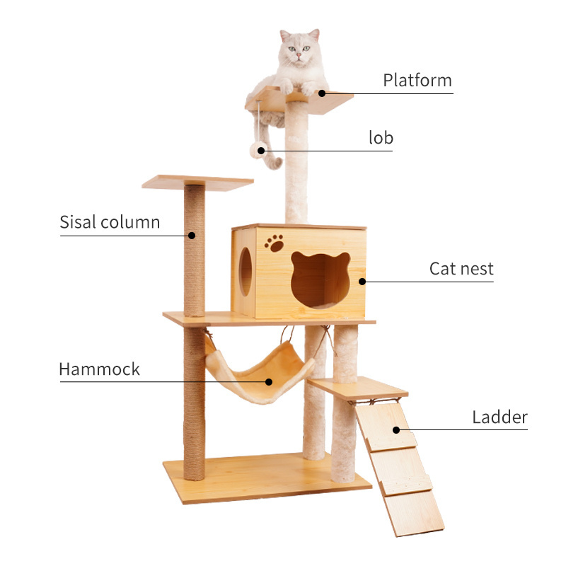 high quality MDF cat tree climbing house cat toy hammock cat scratcher