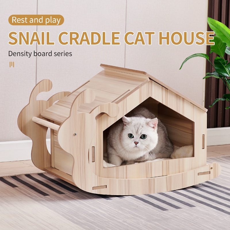 Pet cat products stable structure wooden snail-shaped rocking chair luxury cat bed house