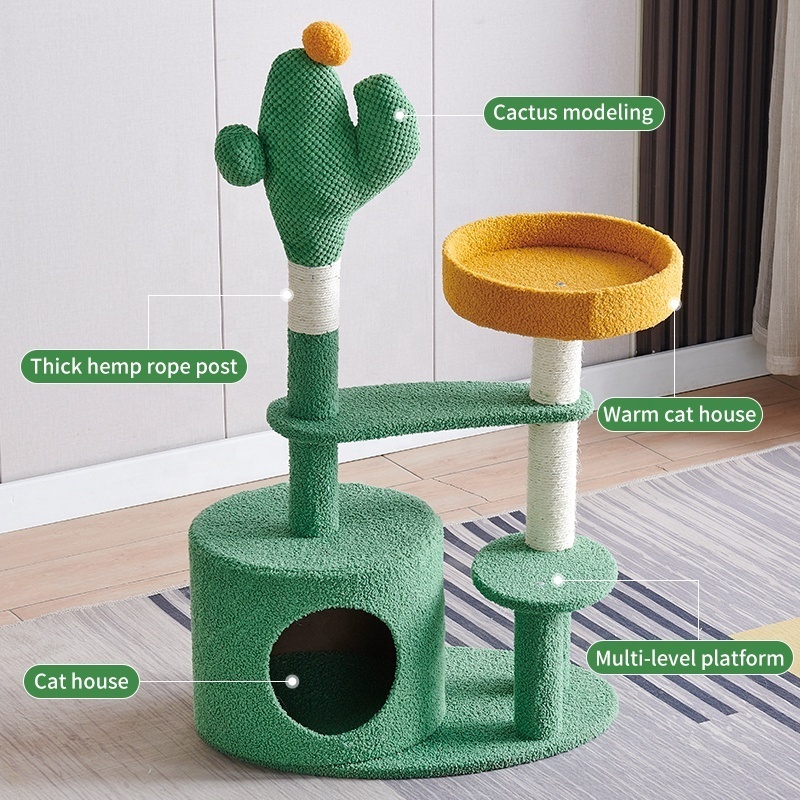 Modern luxury large climbing tree flower cactus cat trower with scratching post for many cats to play wooden cat tree tower