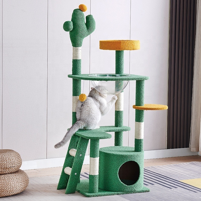 Modern luxury large climbing tree flower cactus cat trower with scratching post for many cats to play wooden cat tree tower