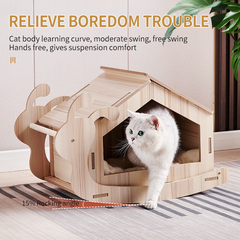 Pet cat products stable structure wooden snail-shaped rocking chair luxury cat bed house