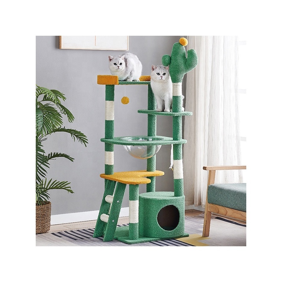 Modern luxury large climbing tree flower cactus cat trower with scratching post for many cats to play wooden cat tree tower