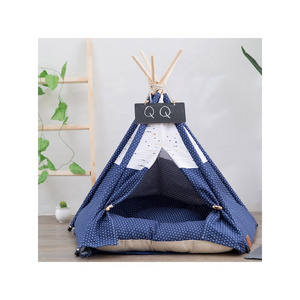 Factory hot sale pet camping tents cute portable cotton fabric soft cushion outdoor and indoor spire cats & dogs tents