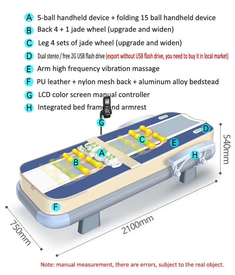 LECOM Factory Infrared Massage Therapy Beds Jade Full Body Roller Electric Massage Bed With Massage