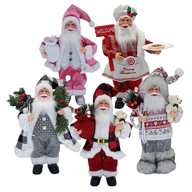 Best Gift 14In Red Holiday Party Home Decoration Santa Claus Christmas Figurine Figure Decor with Christmas Sock