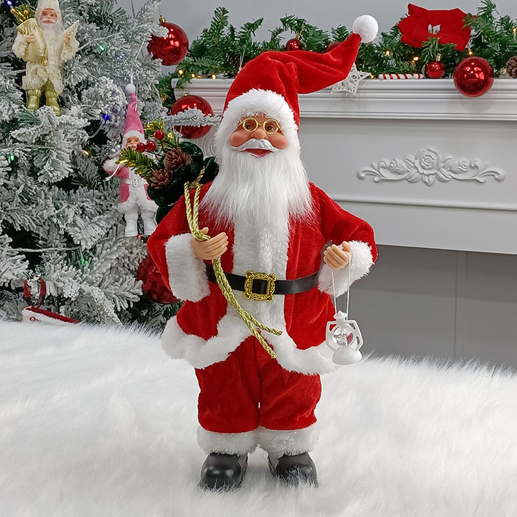 Best Gift 14In Red Holiday Party Home Decoration Santa Claus Christmas Figurine Figure Decor with Christmas Sock