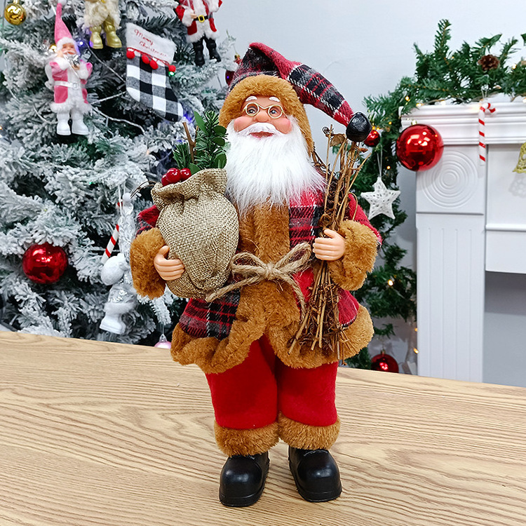 Best Gift 14In Red Holiday Party Home Decoration Santa Claus Christmas Figurine Figure Decor with Christmas Sock