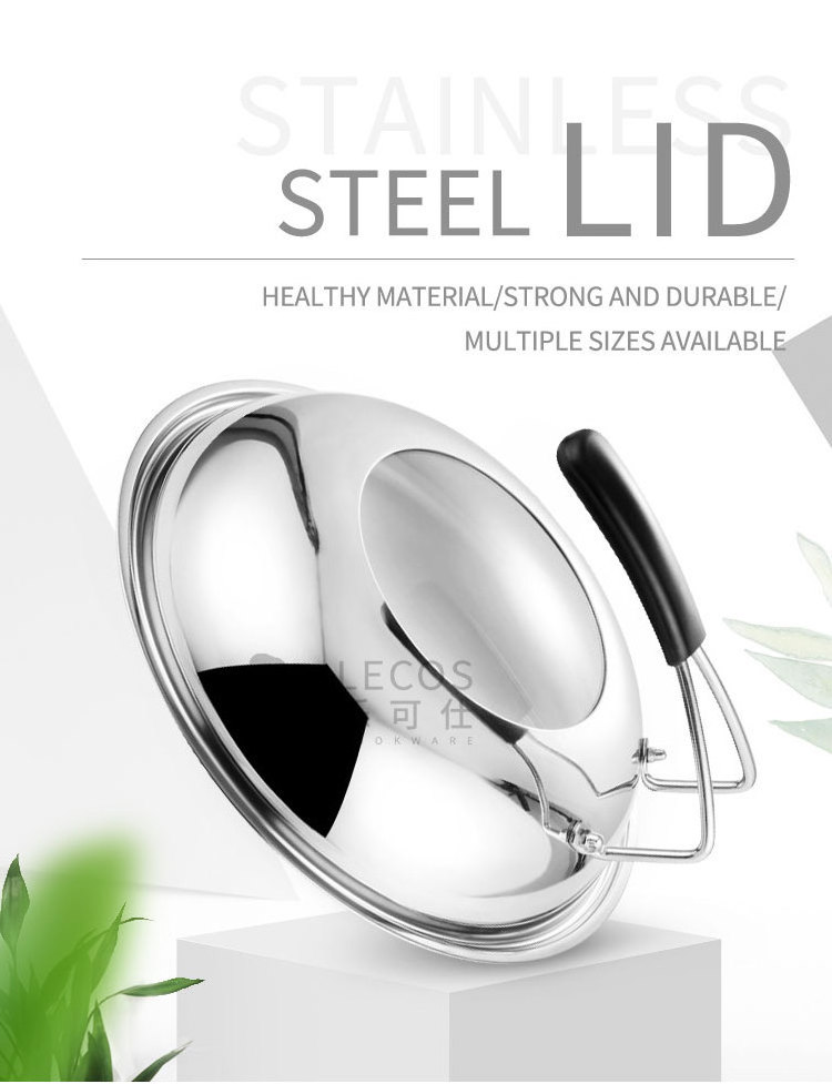 Factory Wholesale Stainless Steel Wok Pot& Pan Lids Griddle Lid Tempered Glass Lids with Stand Up Bakelite Handle