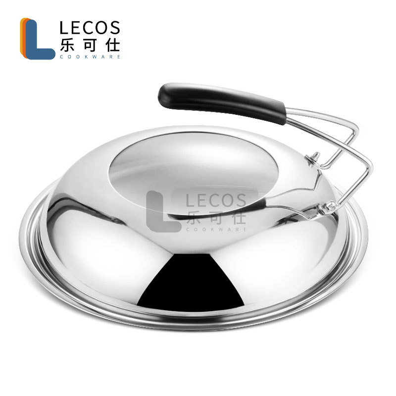 Factory Wholesale Stainless Steel Wok Pot& Pan Lids Griddle Lid Tempered Glass Lids with Stand Up Bakelite Handle