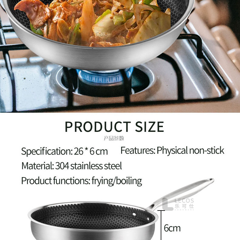 Kitchenware Cooking Stainless Steel Frying Pan All Card Honeycomb Fry Pan Stainless Steel Nonstick Fry Pan