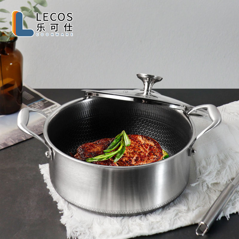 High Quality Double Handle Honeycomb Nonstick Coating Stainless Steel Soup Cooking Pot