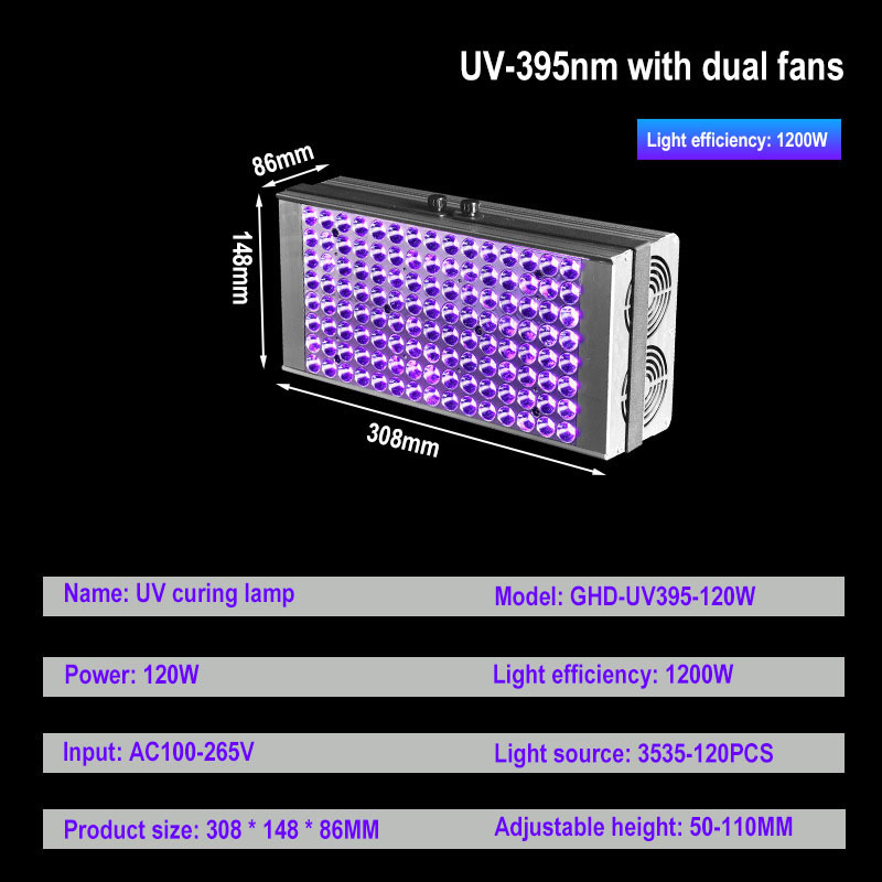 60-400W High Power Portable UV Lamp Curing Machine Ink Coating Shadowless Adhesive Screen Printing Air Cooled UV395 LED Curing