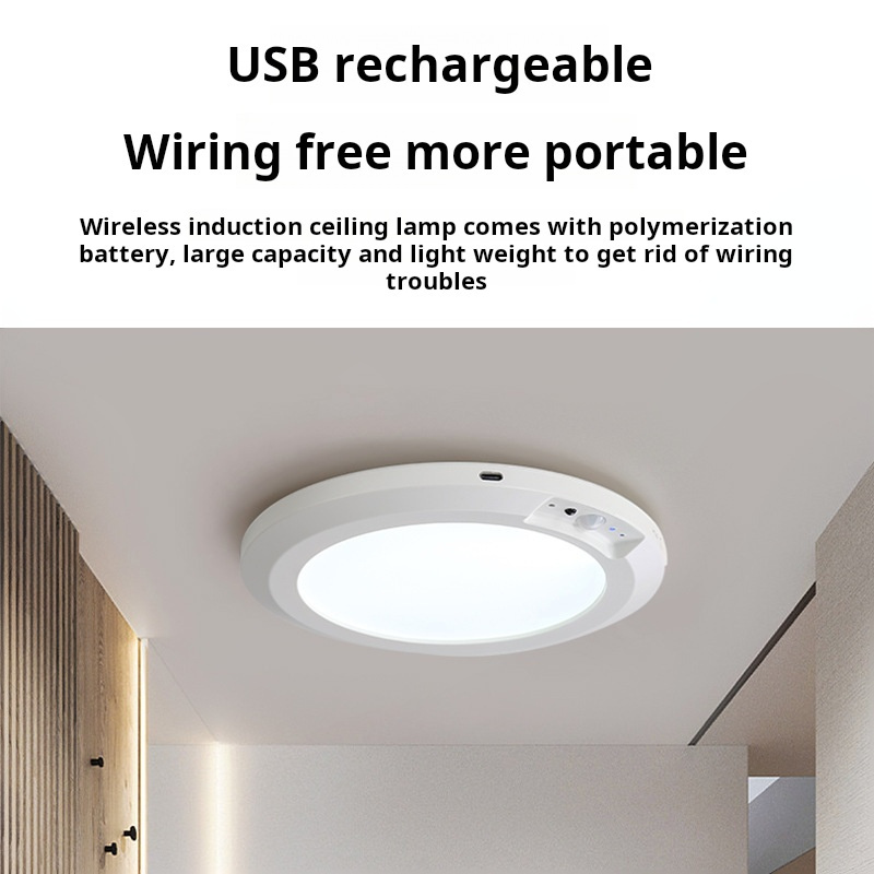 Motion Sensor Ceiling Light Wired for aisle, cloakroom, balcony,LED wireless induction,USB Rechargeable charging with remote